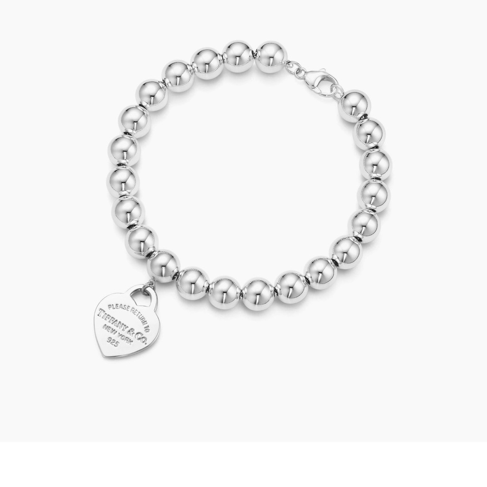 AUTHENTIC Tiffany & Co. Silver Bead Bracelet with Heart Pendant